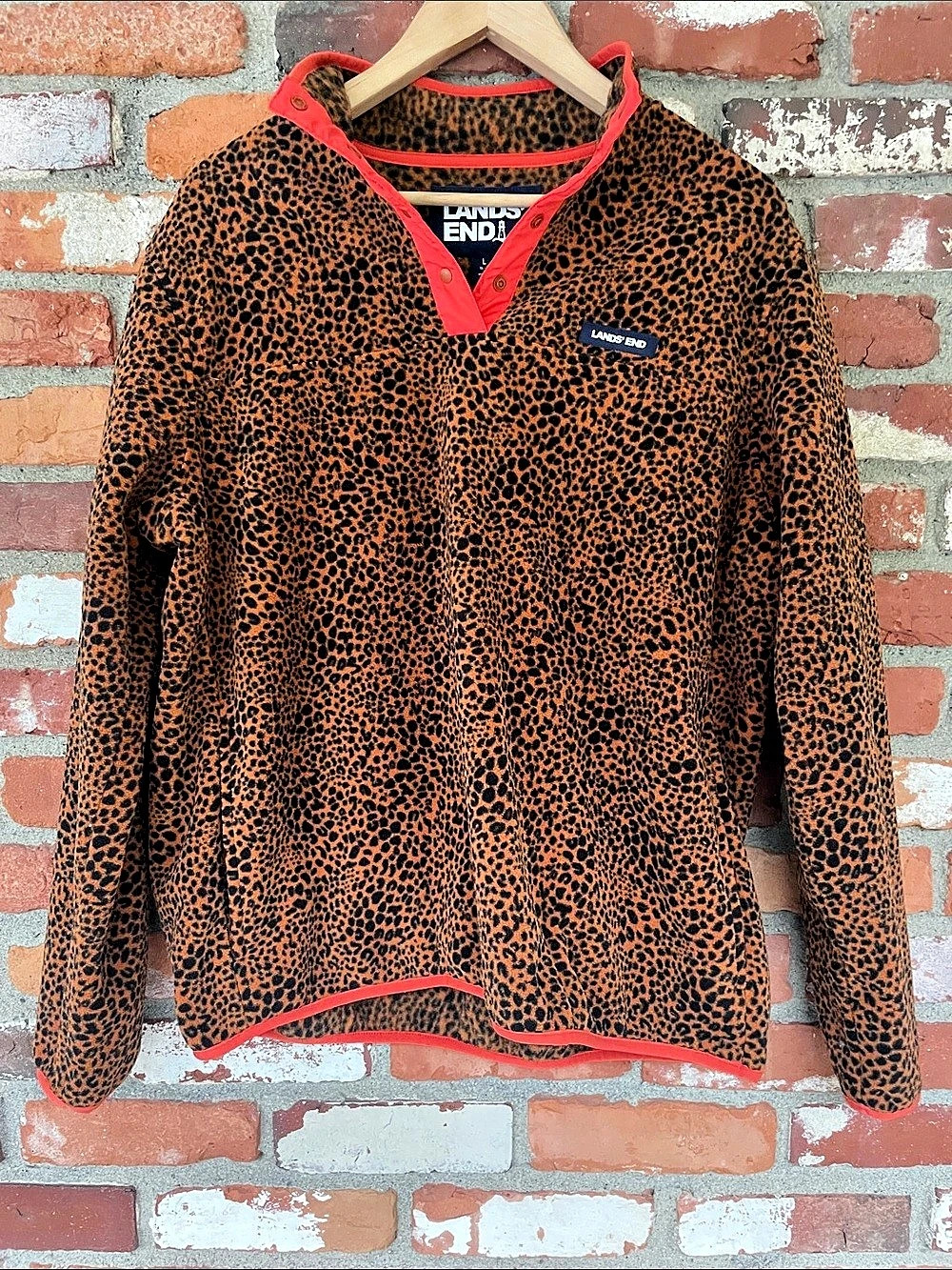 Lands' End fleece Women's Leopard Print Pullover Large Like New fall gear